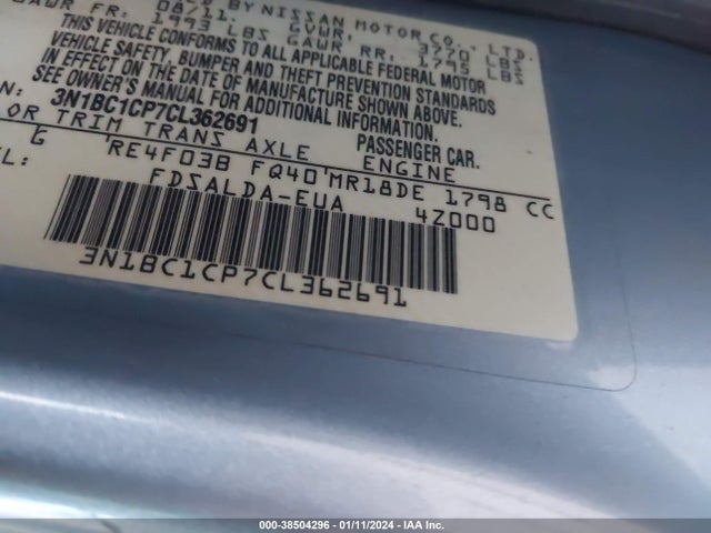 2012 NISSAN VERSA 1.8 S VIN: 3N1BC1CP7CL362691