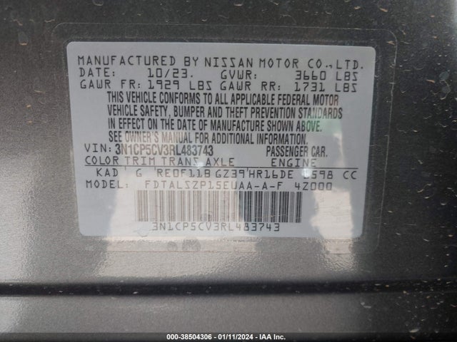 2024 NISSAN KICKS SV XTRONIC CVT VIN: 3N1CP5CV3RL483743