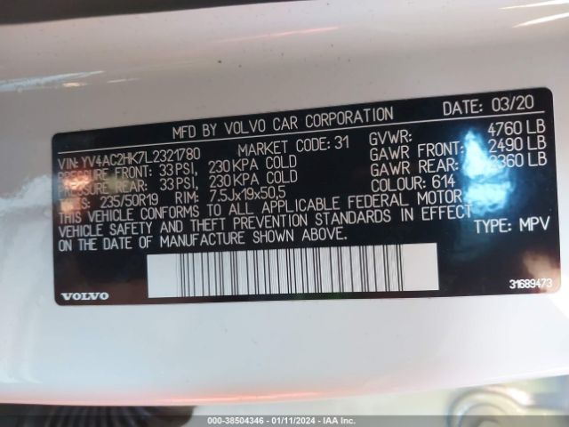 YV4AC2HK7L2321780 Volvo Xc40 T4 Momentum