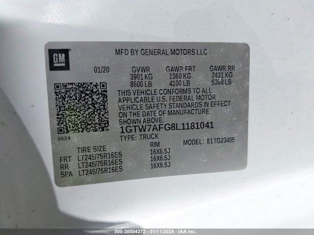 GMC Savana Cargo Rwd 2500 Regular Wheelbase Work Van 2020 1GTW7AFG8L1181041 Image 9