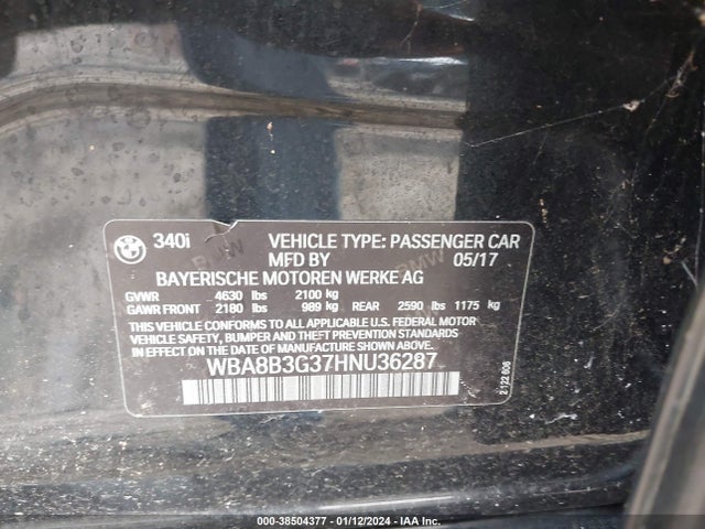 WBA8B3G37HNU36287 BMW 340i