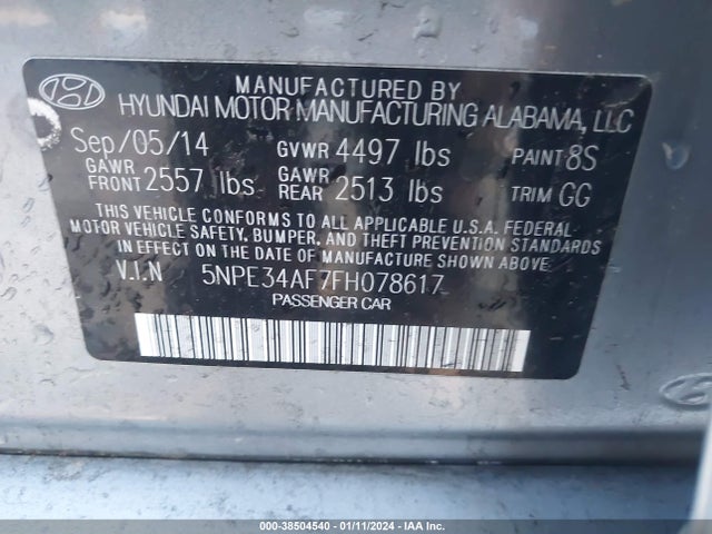 Hyundai Sonata Limited 2015 5NPE34AF7FH078617 Image 9