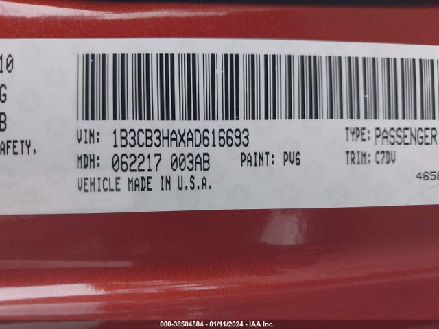 2010 DODGE CALIBER MAINSTREET VIN: 1B3CB3HAXAD616693