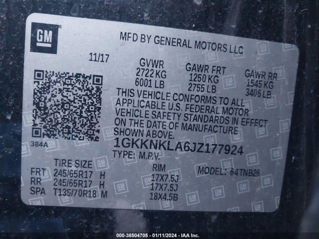 1GKKNKLA6JZ177924 GMC Acadia Sle-1