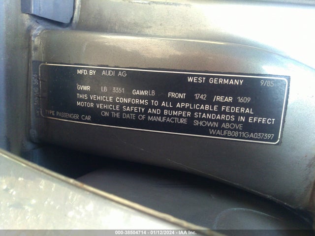 1986 AUDI 4000 WAUFB0811GA037397 Photo 8