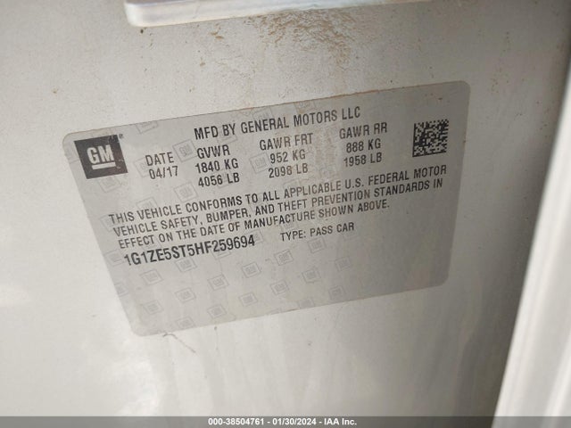 Chevrolet MALIBU 1LT 2017 1G1ZE5ST5HF259694 Image 9