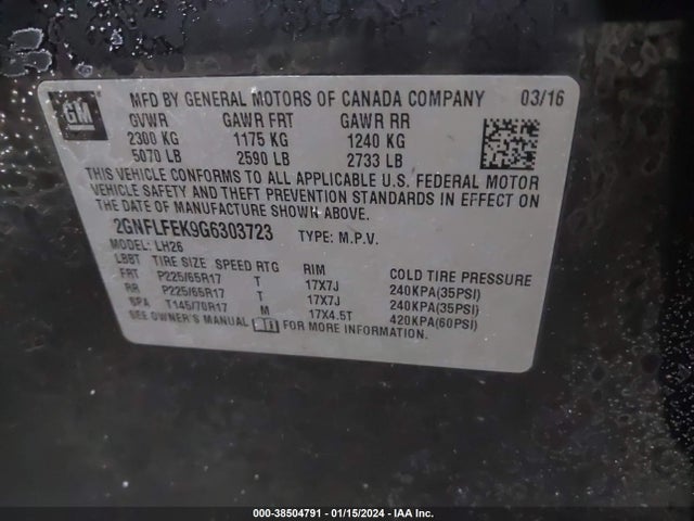 Chevrolet EQUINOX LT 2016 2GNFLFEK9G6303723 Image 9