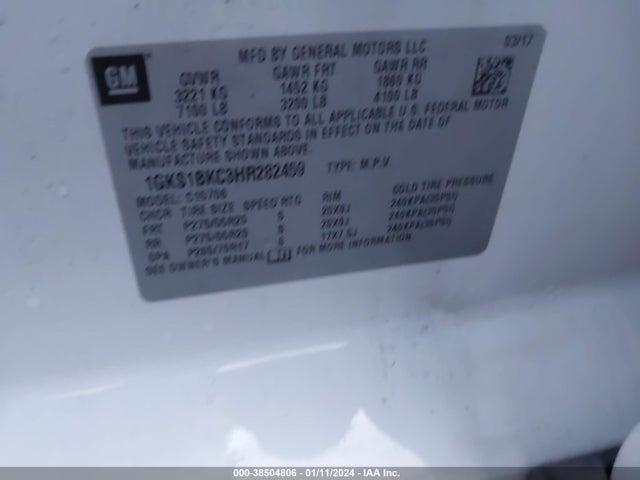 GMC YUKON SLT 2017 1GKS1BKC3HR282459 Image 9