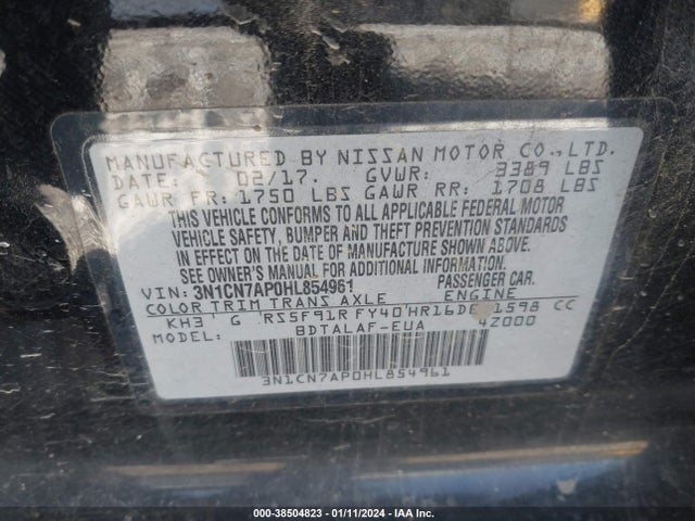 Nissan Versa S/s Plus/sv/sl 2017 3N1CN7AP0HL854961 Image 9