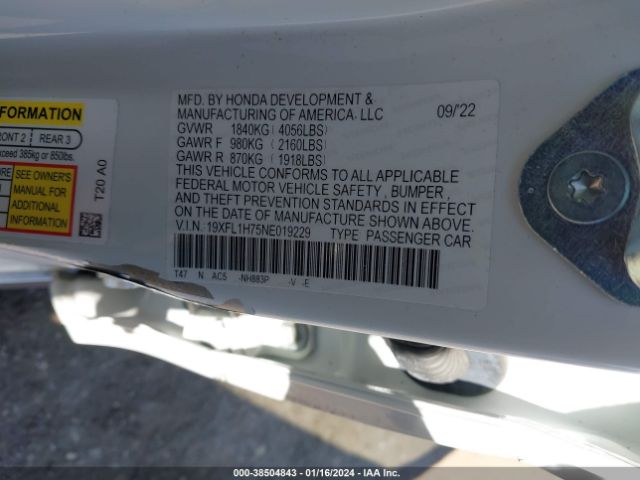 19XFL1H75NE019229 Honda Civic Ex-l