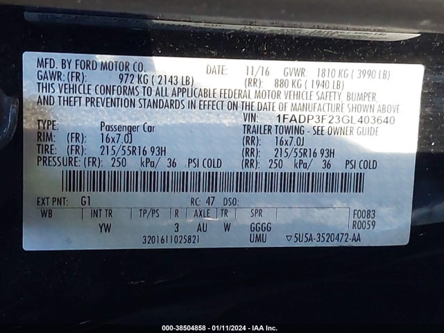 Ford FOCUS SE 2016 1FADP3F23GL403640 Image 9