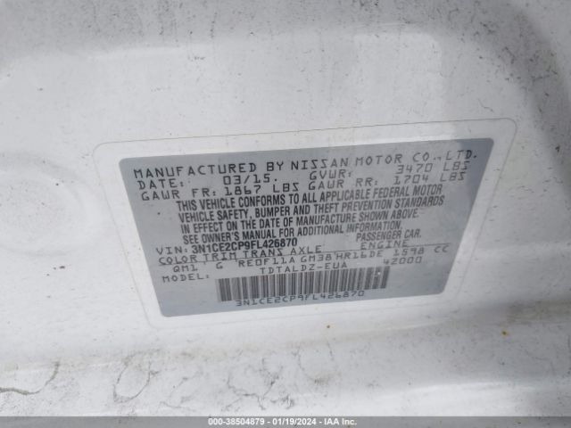 3N1CE2CP9FL426870 Nissan Versa Note S (sr)/s Plus/sl/sr/sv