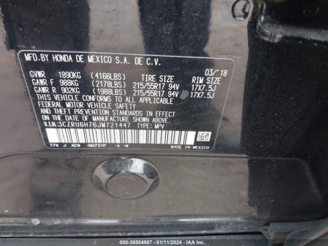 3CZRU6H76JM721447 Honda Hr-v Ex-l