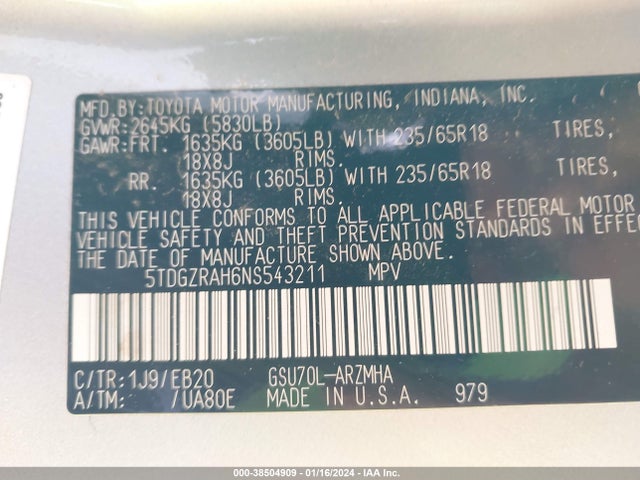 Toyota Highlander Xle 2022 5TDGZRAH6NS543211 Image 9