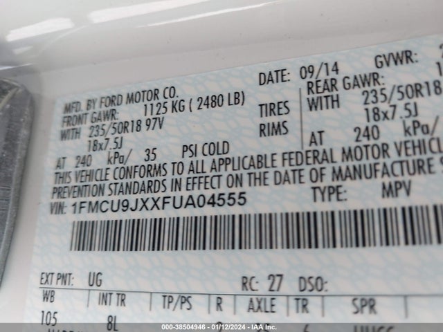 Ford Escape Titanium 2015 1FMCU9JXXFUA04555 Image 9