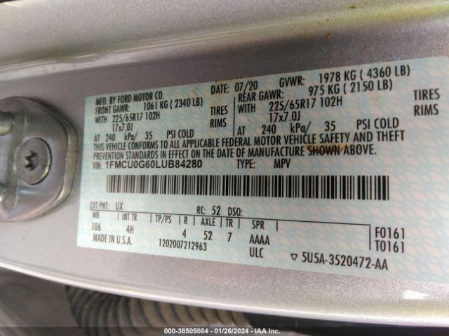 2020 FORD ESCAPE 1FMCU0G60LUB84280 Photo 8