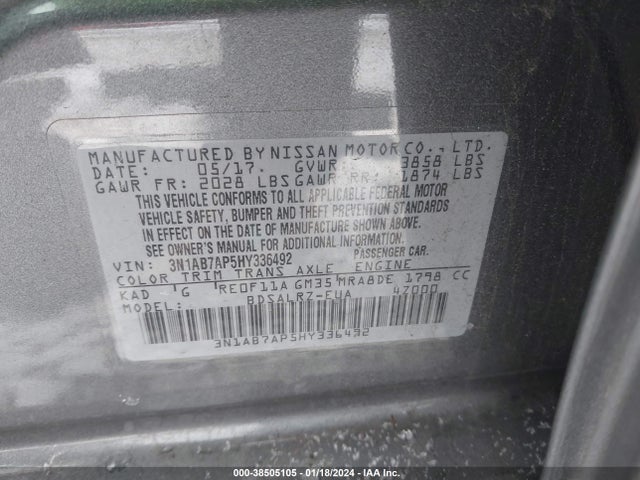 2017 NISSAN SENTRA SR VIN: 3N1AB7AP5HY336492