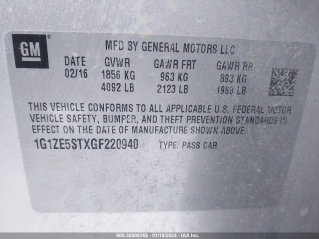 Chevrolet MALIBU 1LT 2016 1G1ZE5STXGF220940 Image 9