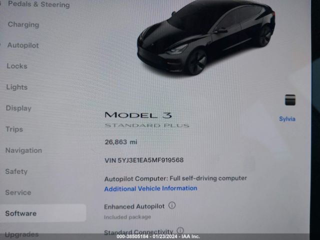 5YJ3E1EA5MF919568 Tesla Model 3 Standard Range Plus Rear-wheel Drive