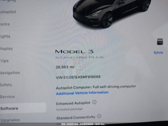 5YJ3E1EA5MF919568 Tesla Model 3 Standard Range Plus Rear-wheel Drive
