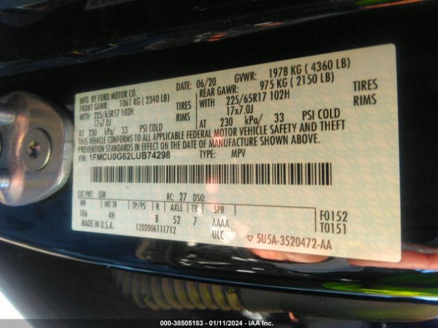 1FMCU0G62LUB74298 Ford ESCAPE SE