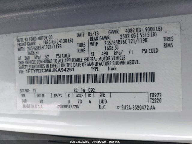 1FTYR2CM8JKA94251 Ford Transit-250