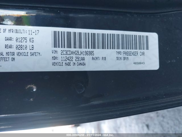 2C3CDXHG9JH196985 Dodge Charger Sxt Plus Rwd
