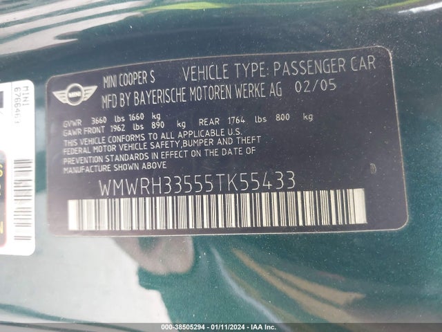 2005 MINI COOPER S WMWRH33555TK55433 Photo 8