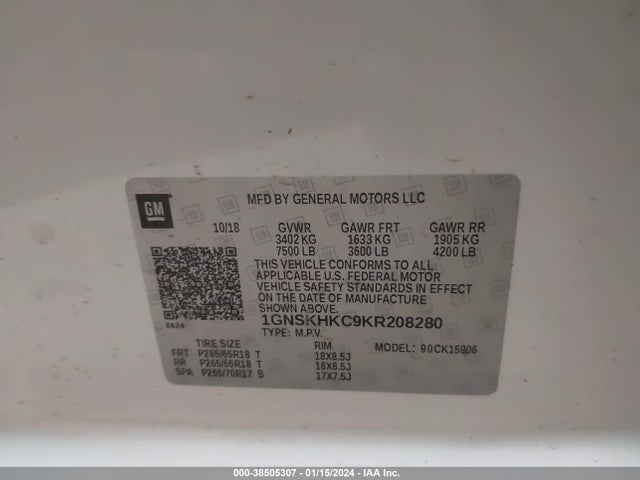 Chevrolet Suburban Lt 2019 1GNSKHKC9KR208280 Image 9