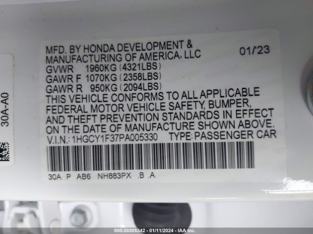 1HGCY1F37PA005330 Honda ACCORD EX