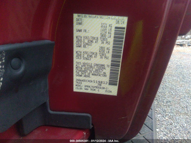 Nissan TITAN SV 2014 1N6AA0CC4EN519812 Image 9