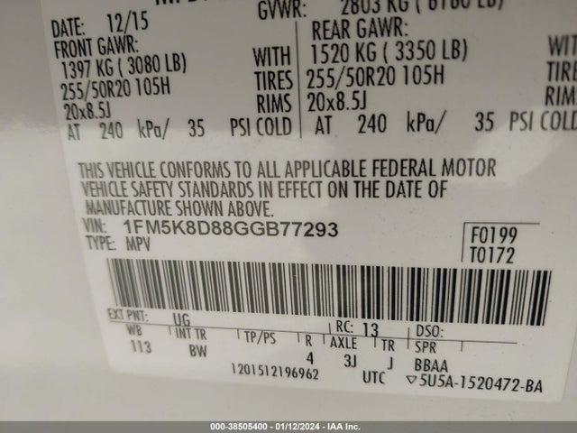 Ford EXPLORER XLT 2016 1FM5K8D88GGB77293 Image 9