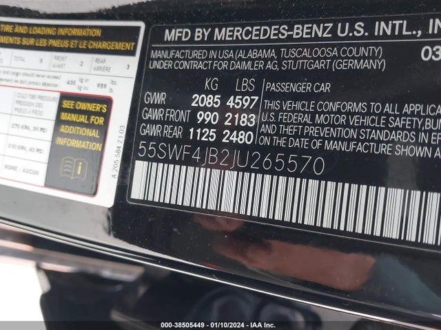 2018 MERCEDES-BENZ C 300 VIN: 55SWF4JB2JU265570