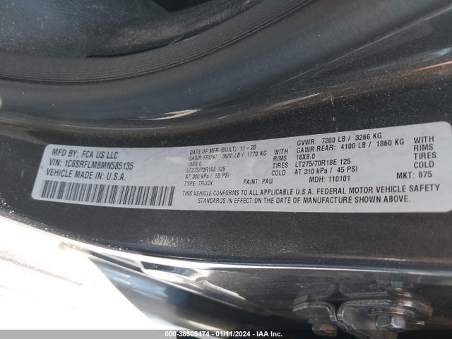 RAM 1500 Rebel  4x4 5'7 Box 2021 1C6SRFLM8MN585135 Image 9