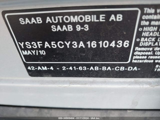 2010 SAAB 9-3 YS3FA5CY3A1610436 Photo 8