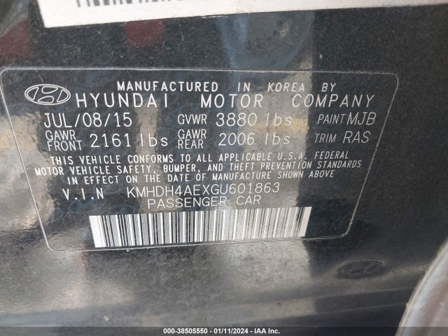 Hyundai ELANTRA SE 2016 KMHDH4AEXGU601863 Image 9