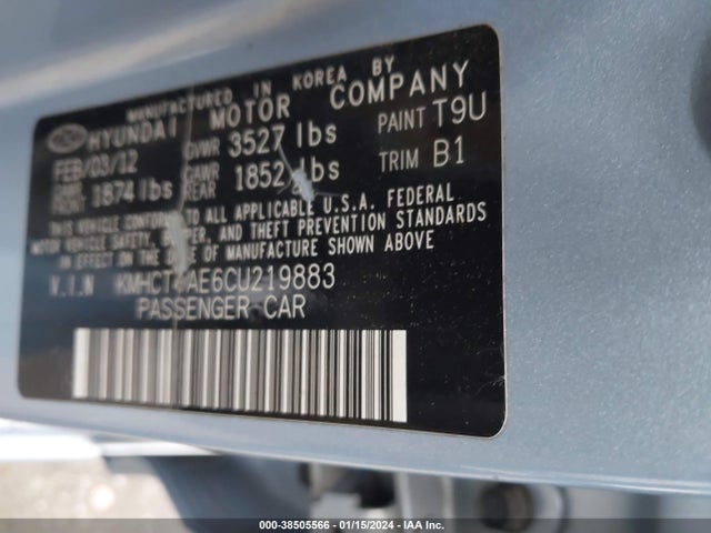 2012 HYUNDAI ACCENT GLS VIN: KMHCT4AE6CU219883