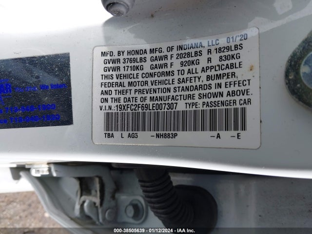Honda Civic Lx 2020 19XFC2F69LE007307 Image 9