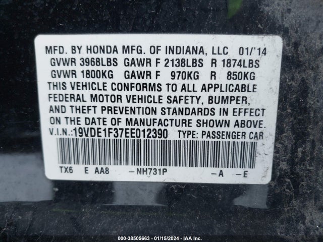 19VDE1F37EE012390 Acura Ilx 2.0l