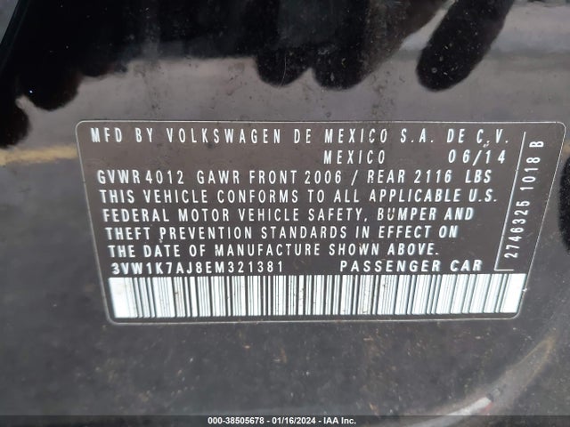 3VW1K7AJ8EM321381 Volkswagen Jetta 2.0l S