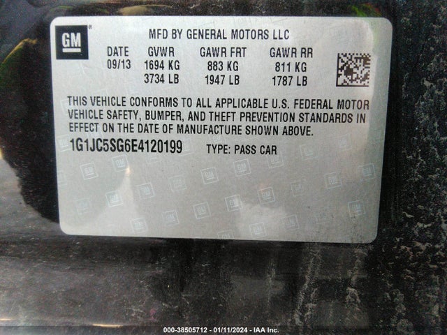 Chevrolet Sonic Lt Auto 2014 1G1JC5SG6E4120199 Image 9