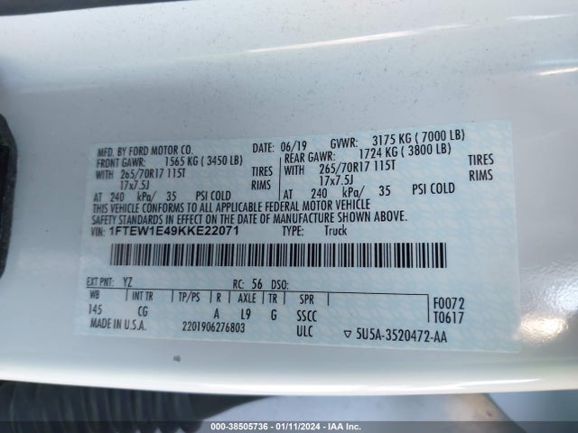 Ford F-150 Xl 2019 1FTEW1E49KKE22071 Image 9