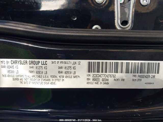2012 DODGE CHARGER R/T VIN: 2C3CDXCT7CH276762