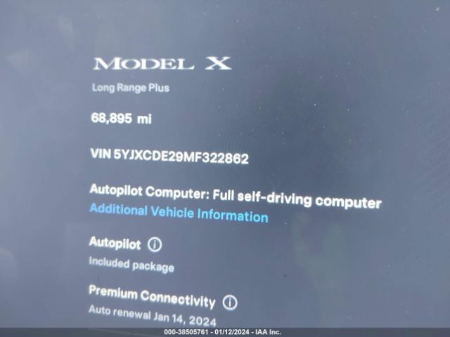 5YJXCDE29MF322862 Tesla Model X Long Range Dual Motor All-wheel Drive/long Range Plus Dual Motor All-wheel Drive
