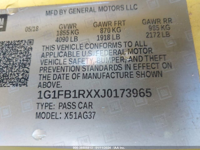 Chevrolet Camaro 1lt 2018 1G1FB1RXXJ0173965 Image 9