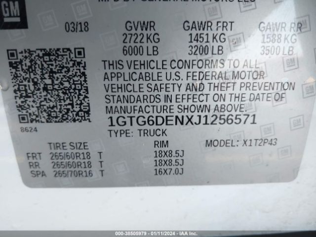 1GTG6DENXJ1256571 GMC CANYON SLT
