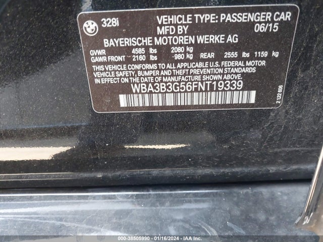 BMW 328i Xdrive 2015 WBA3B3G56FNT19339 Image 9