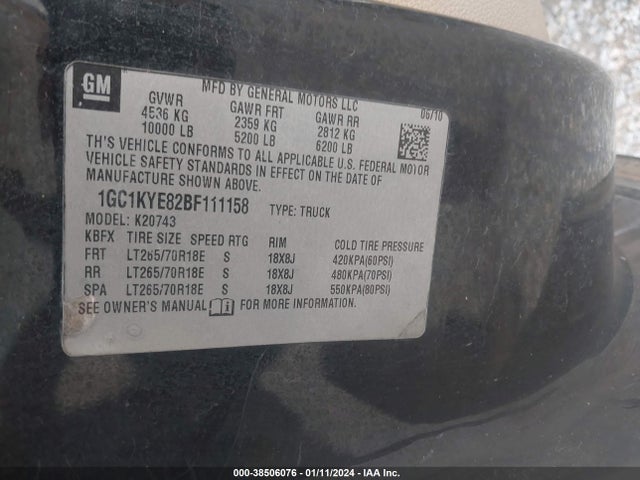 2011 CHEVROLET SILVERADO 2500HD LTZ VIN: 1GC1KYE82BF111158