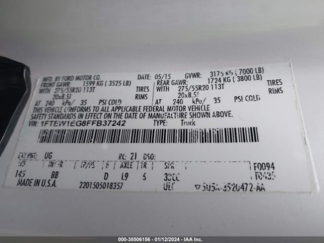1FTEW1EG8FFB37242 Ford F-150 Platinum