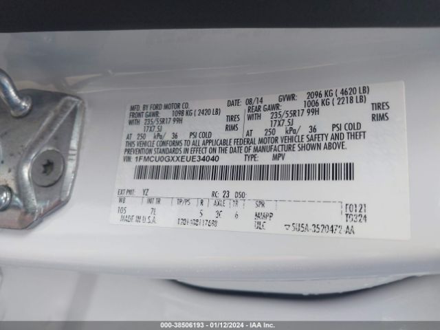 1FMCU0GXXEUE34040 Ford ESCAPE SE